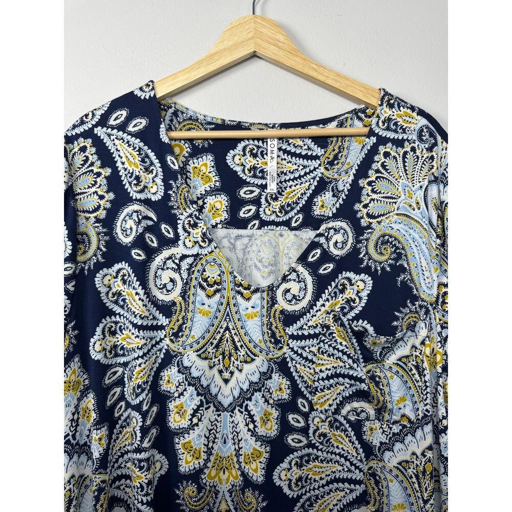 Soma Cool Nights Sleep Dress XXL Blue Paisley Short Sleeve Nightgown - Picture 8 of 11